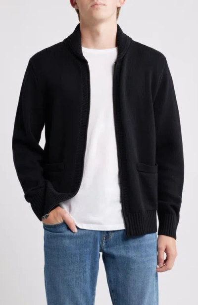 Schott Nyc Cotton Zip Cardigan In Black