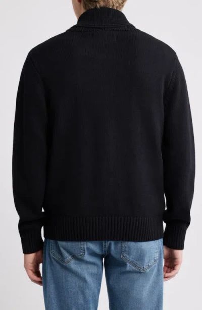 Schott Nyc Cotton Zip Cardigan In Black