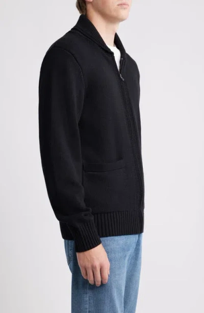 Schott Nyc Cotton Zip Cardigan In Black