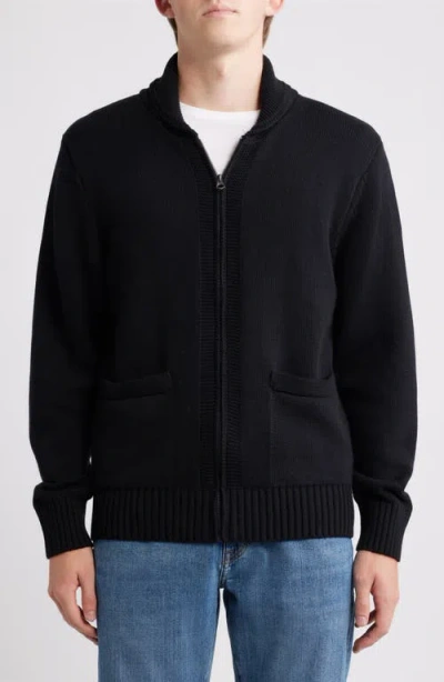 Schott Nyc Cotton Zip Cardigan In Black