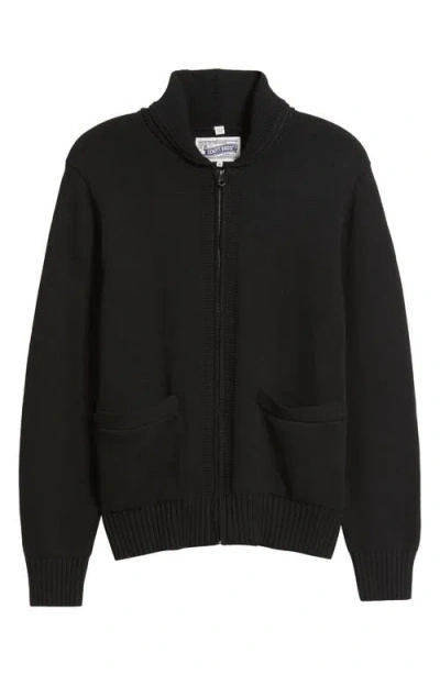 Schott Nyc Cotton Zip Cardigan In Black