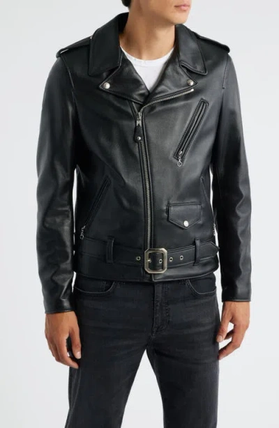 Schott Nyc Leather Motorcycle Jacket In Black