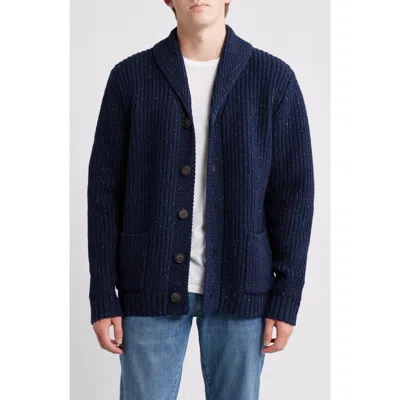 Schott Nyc Donegal Tweed Wool Blend Cardigan In Blue