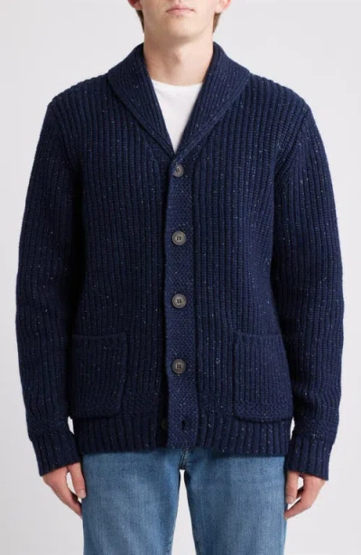 Schott Nyc Donegal Tweed Wool Blend Cardigan In Blue