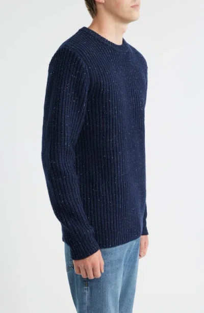 Schott Nyc Donegal Tweed Wool Blend Crewneck Sweater In Blue