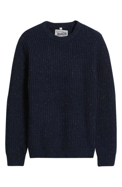 Schott Nyc Donegal Tweed Wool Blend Crewneck Sweater In Blue