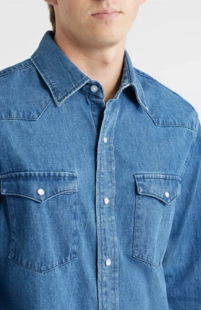 Schott Nyc Cotton Denim Western Shirt In Blue