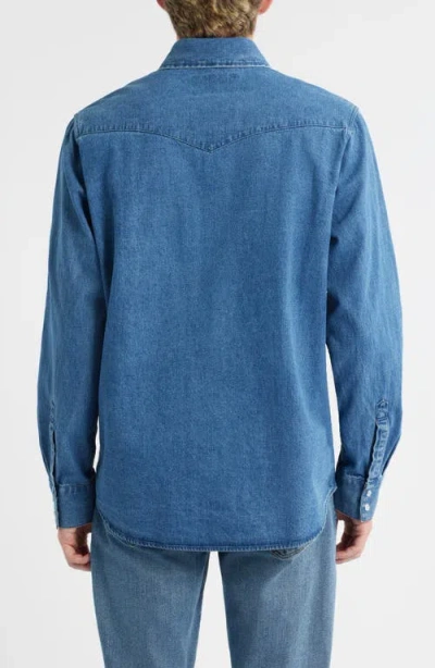 Schott Nyc Cotton Denim Western Shirt In Blue