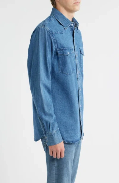 Schott Nyc Cotton Denim Western Shirt In Blue