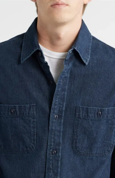 Schott Nyc Cotton Denim Button-up Work Shirt In Blue
