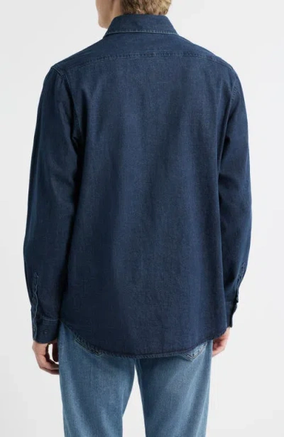Schott Nyc Cotton Denim Button-up Work Shirt In Blue