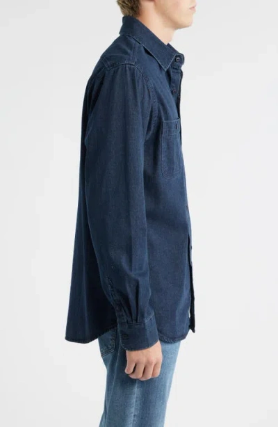 Schott Nyc Cotton Denim Button-up Work Shirt In Blue