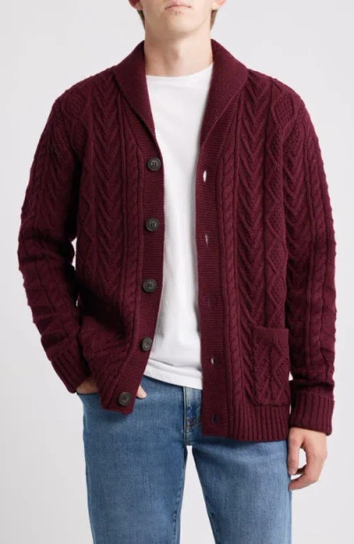 Schott Nyc Wool Blend Fisherman Cardigan In Burgundy