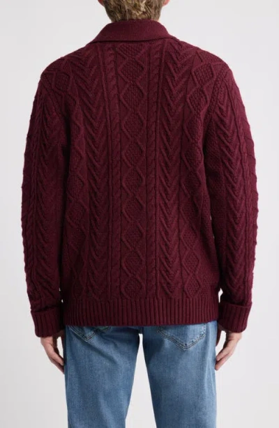 Schott Nyc Wool Blend Fisherman Cardigan In Burgundy