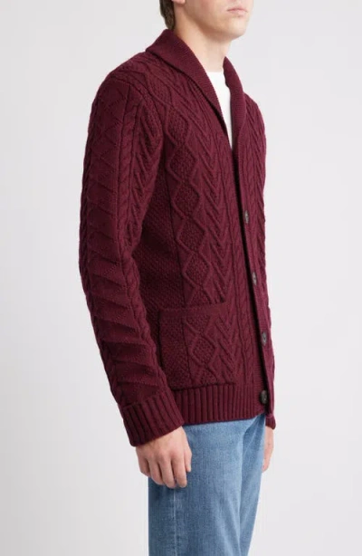 Schott Nyc Wool Blend Fisherman Cardigan In Burgundy