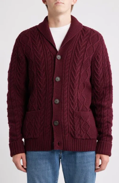 Schott Nyc Wool Blend Fisherman Cardigan In Burgundy