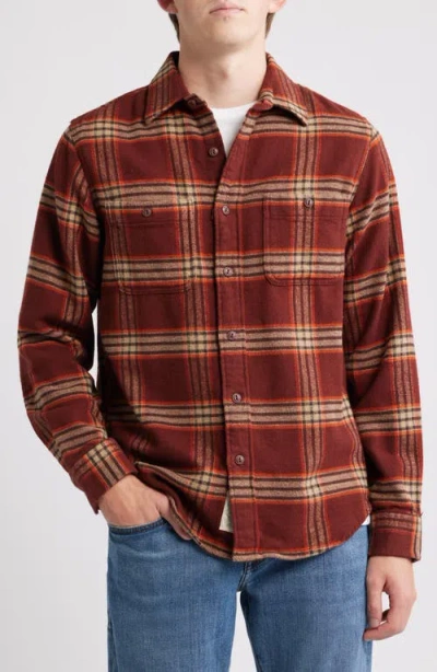 Schott Nyc Plaid Flannel Button-up Work Shirt In Brown
