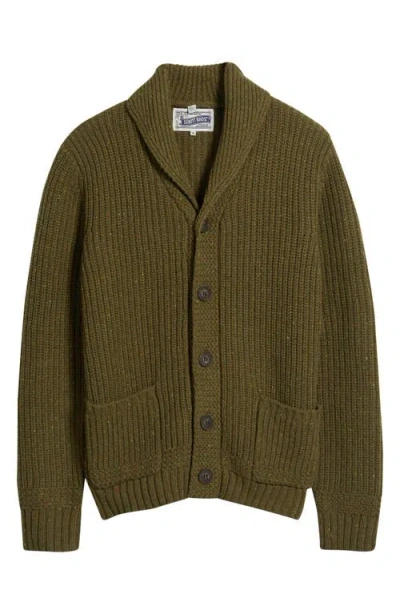 Schott Nyc Donegal Tweed Wool Blend Cardigan In Green