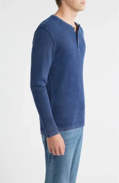 Schott Nyc Stonewash Cotton Henley Sweater In Blue