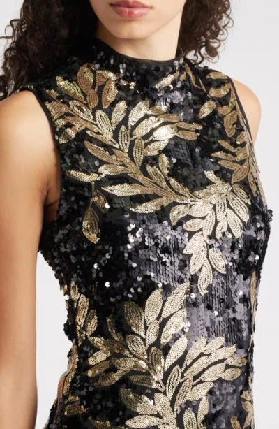 Anne Klein Women's Mock-neck Sleeveless Sequined Midi Dress In Blue