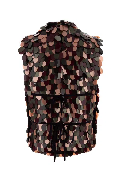 Dries Van Noten Cropped Sleeveless High Neck Sequin Top In Brown