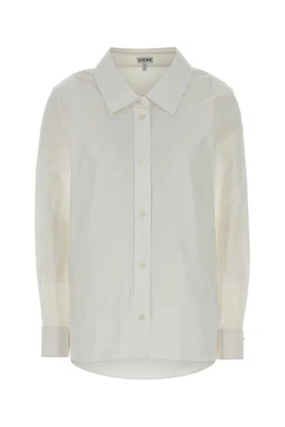 Loewe Long Sleeve Poplin Shirt With Back Pleat In White