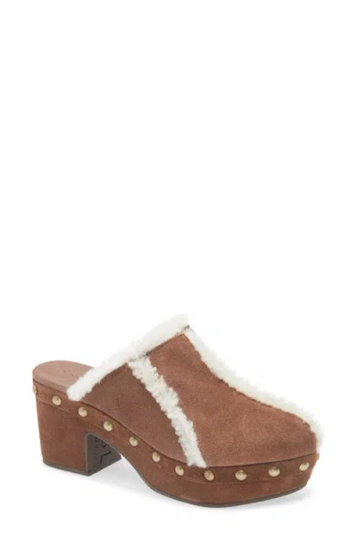 Chocolat Blu Greer Genuine Shearling Platform Clog In Brown