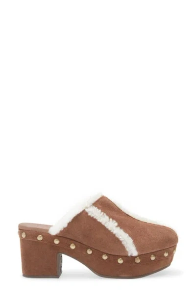 Chocolat Blu Greer Genuine Shearling Platform Clog In Brown