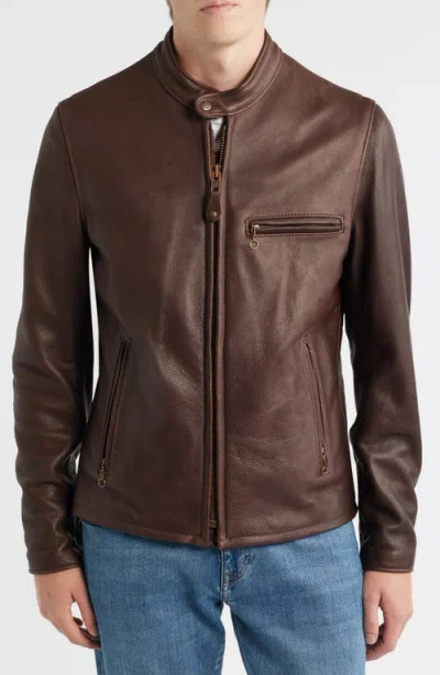 Schott Nyc Café Racer Oil Tanned Leather Moto Jacket In Brown