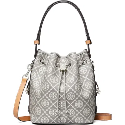Tory Burch Mini T Monogram Jacquard Utility Bucket Bag In Gray