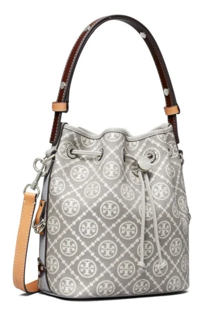 Tory Burch Mini T Monogram Jacquard Utility Bucket Bag In Gray