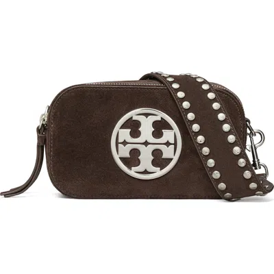 Tory Burch Mini Miller Logo-studded Suede Crossbody Bag In Brown
