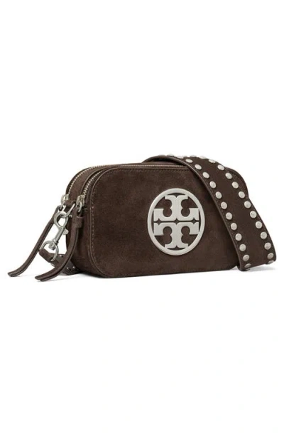Tory Burch Mini Miller Logo-studded Suede Crossbody Bag In Brown