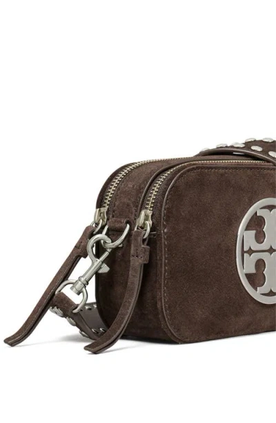Tory Burch Mini Miller Logo-studded Suede Crossbody Bag In Brown