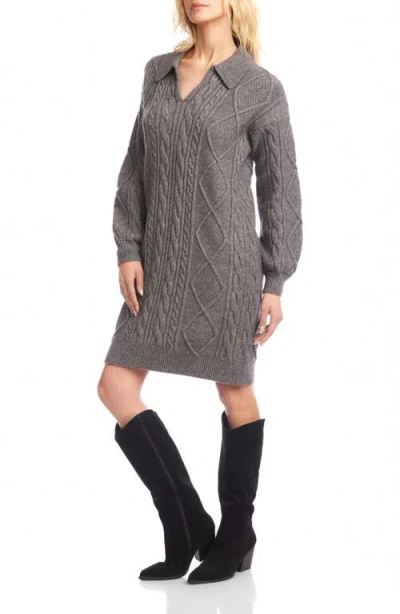 Karen Kane Cable Stitch Johnny Collar Long Sleeve Sweater Dress In Gray