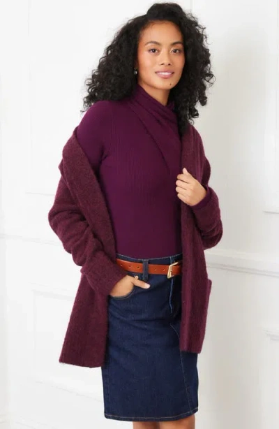 Karen Kane Boucle Cardigan Sweater In Burgundy