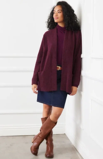 Karen Kane Boucle Cardigan Sweater In Burgundy