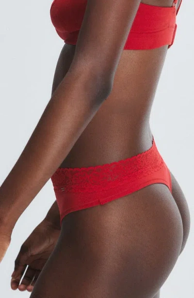 Savage X Fenty Essentials Lace Trim Stretch Cotton Cheeky Briefs In Red