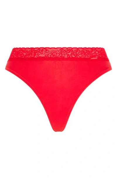 Savage X Fenty Essentials Lace Trim Stretch Cotton Cheeky Briefs In Red