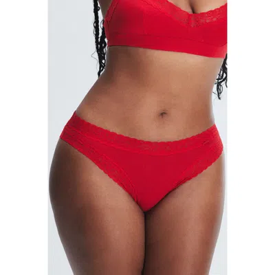 Savage X Fenty Essentials Lace Trim Stretch Cotton Cheeky Briefs In Red