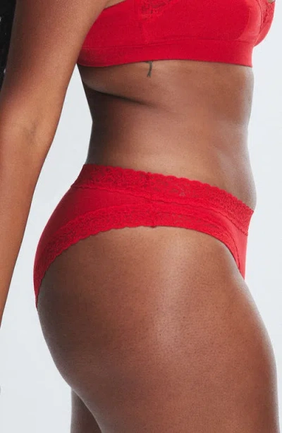 Savage X Fenty Essentials Lace Trim Stretch Cotton Cheeky Briefs In Red