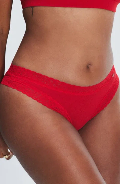 Savage X Fenty Essentials Lace Trim Stretch Cotton Cheeky Briefs In Red