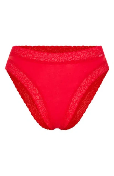Savage X Fenty Essentials Lace Trim Stretch Cotton Cheeky Briefs In Red