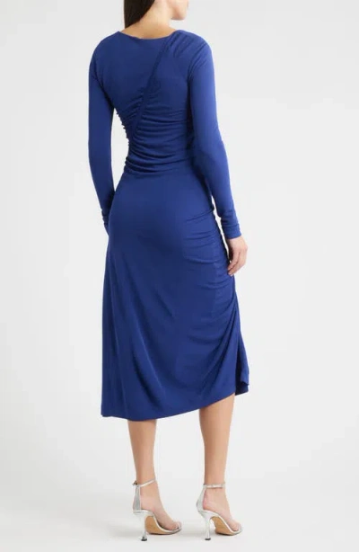 Hugo Boss Boss Ruched Long Sleeve Dress In Blue