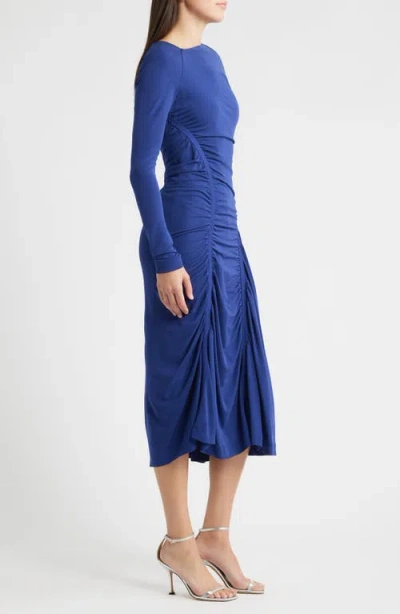 Hugo Boss Boss Ruched Long Sleeve Dress In Blue