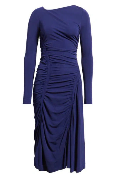 Hugo Boss Boss Ruched Long Sleeve Dress In Blue