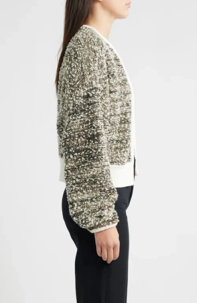 Hugo Boss Boss Flelani Metallic Virgin Wool Blend Open Front Cardigan In Gray