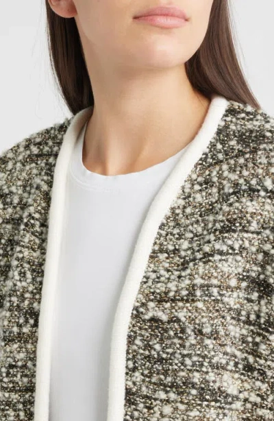 Hugo Boss Boss Flelani Metallic Virgin Wool Blend Open Front Cardigan In Gray