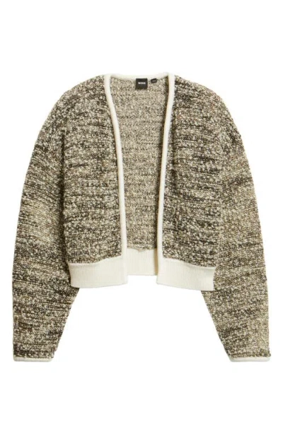 Hugo Boss Boss Flelani Metallic Virgin Wool Blend Open Front Cardigan In Gray