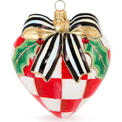 Mackenzie-childs Mackenzie Childs Check It Out Red Heart Glass Ornament In Multi